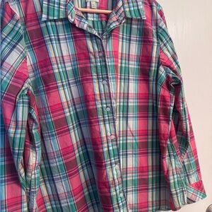 Talbots Womens Plaid Shirt in Pink and Green